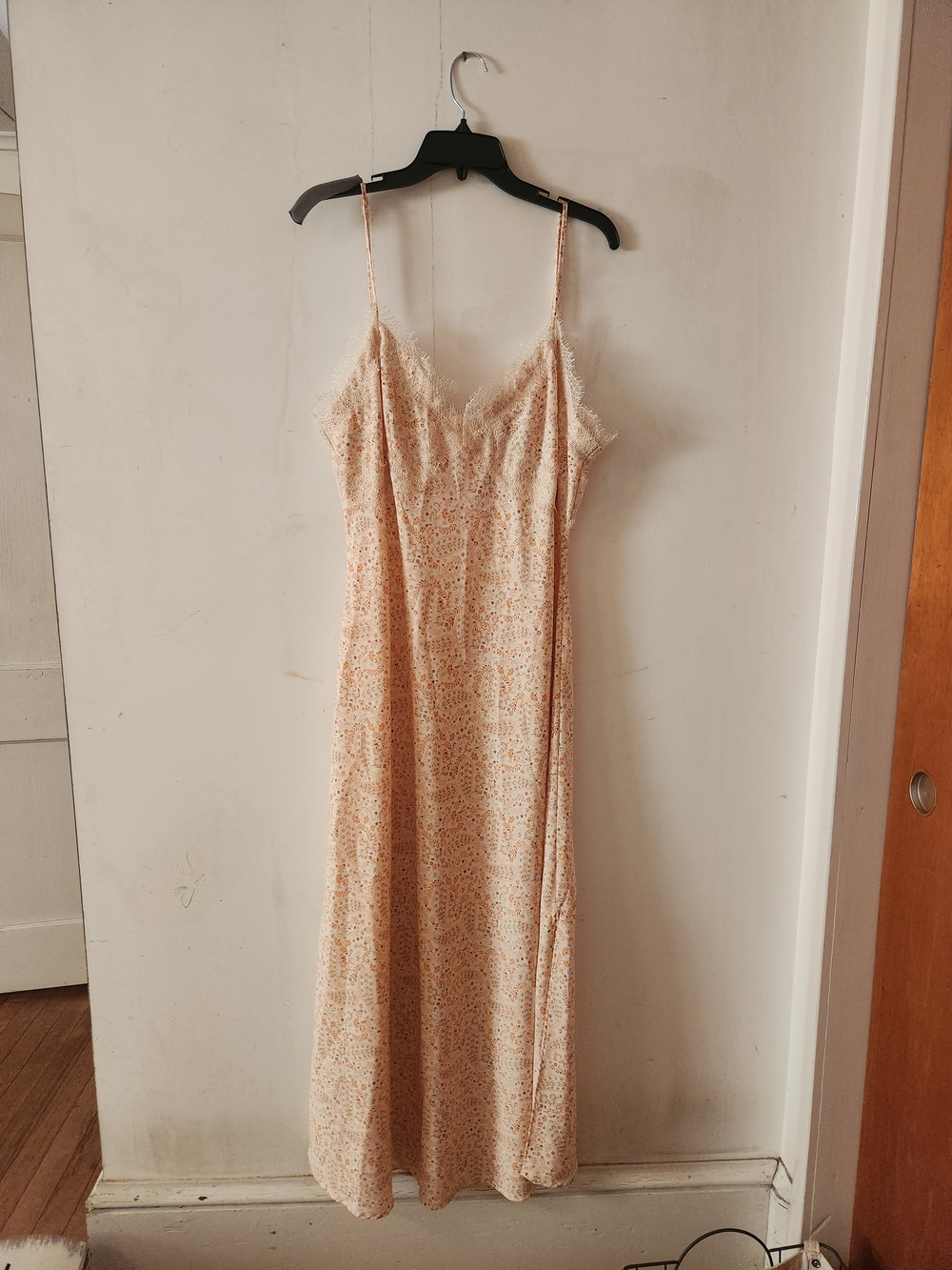 LOFT Peach Lace-Trim Maxi Slip Dress